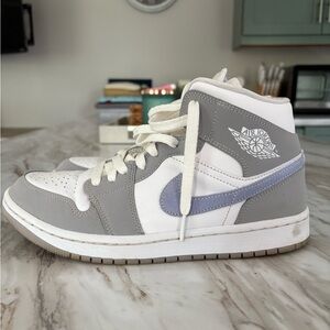 Nike Air Jordan High-Tops in White, Gray, and Light Blue